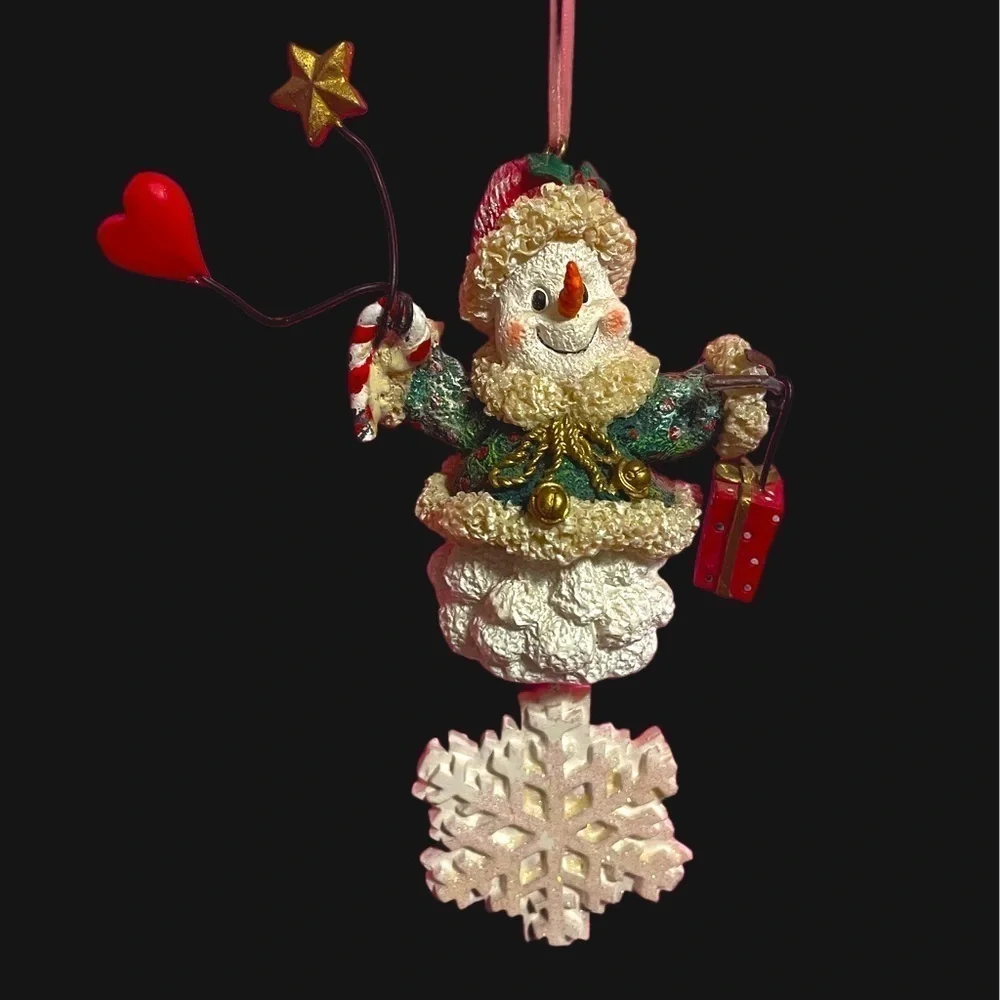 Vintage Snowman Ornament snowflake glitter traditional christmas decor